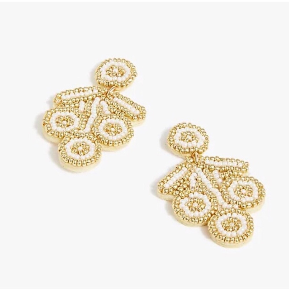 J. Crew Factory Beaded Drop Statement Earrings Gold and White